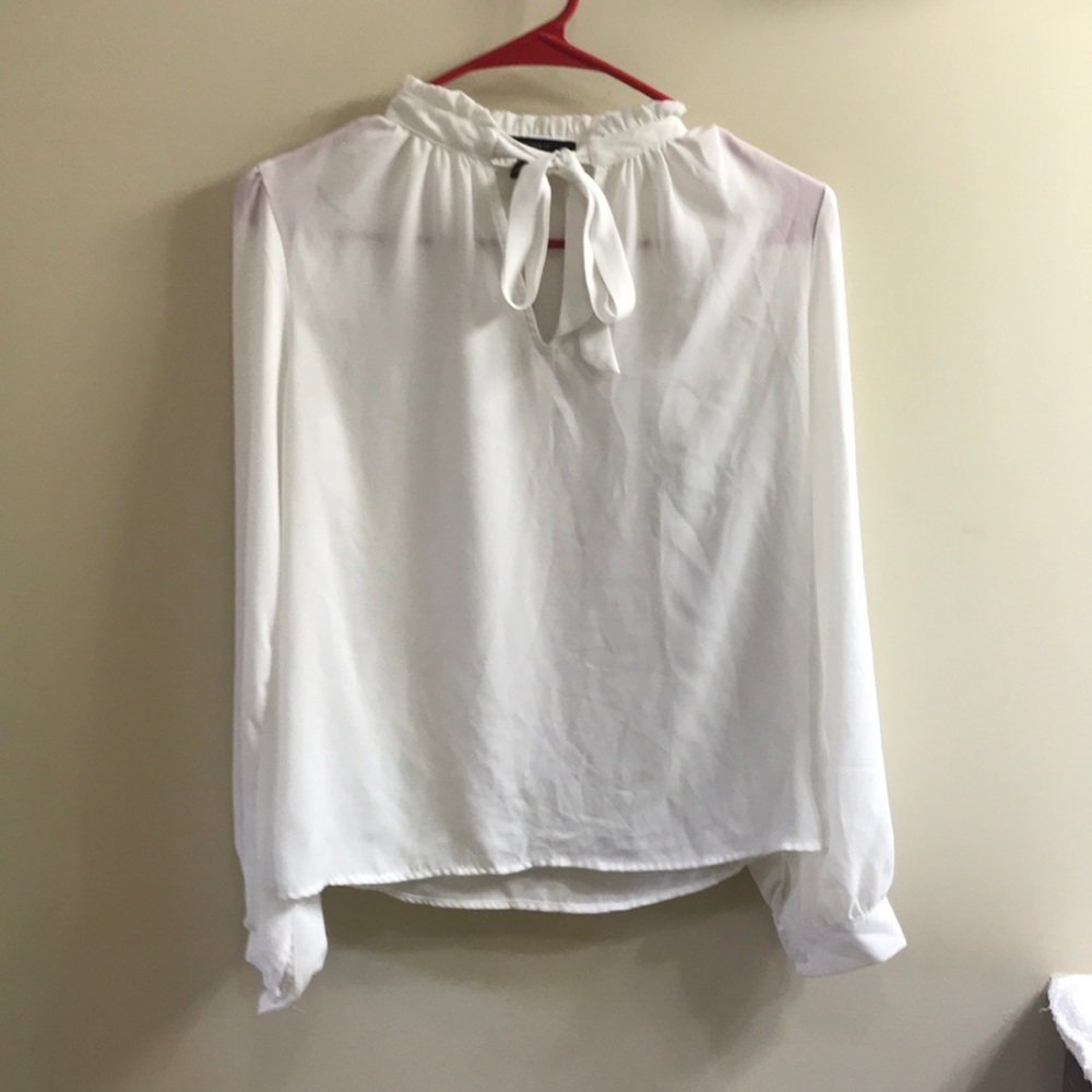 White See Through Ribbon Tie Blouse